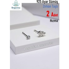 Begonia Accessories 925 Ayar Gümüş Zirkon Taşlı 2 Adet Hızma Set, Küpe Olarak Kullanıma Uygundur