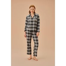 Dream Fashion Gri Melanj Ekoseli Forest Gömlek Yaka Pijama Takımı