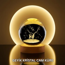 Zenvia Doğal Ahşap Standlı Geyik Figürlü Kristal Küre LED Dekoratif Lamba ZNV2025