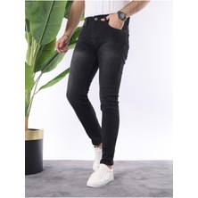 Erkek Siyah Slim Fit Eskitme Detaylı Keten Pantolon Dar Kesim Yazlık Rahat Kalıp