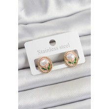 Ayder Timya Pirinç Pembe Mineli Lale Figürlü Sanatsal Portre Model Gold Renk Kadın Küpe - TJ-BKP10672 TG/Tmya1395 222204