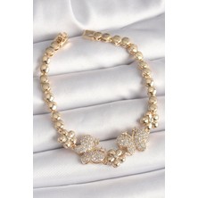 Ayder Timya Pirinç Gold Renk Zirkon Taşlı Kelebek Figür Çiçek Zincir Model Kadın Bileklik - TJ-BB6826 TG/TMYA1395 220080