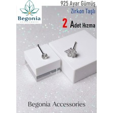 Begonia Accessories 925 Ayar Gümüş Zirkon Taşlı, Tek Taş ve Dört Yaprak Yonca Figürlü 2 Adet Hızma Set, Küpe Olarak Kullanıma Uygundur