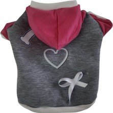 Kedi Köpek Kıyafeti Gri Pembe Baskılı Fıyonklu Sweatshirt