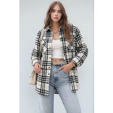Mamayaga Kadın Desen Bloklu Oduncu Oversize Bol ve Geniş Kalıp Casual Cepli Yakalı Ceket Gömlek
