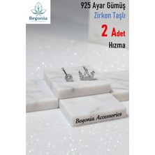 Begonia Accessories 925 Ayar Gümüş Zirkon Taşlı, Tek Taş ve Kraliçe Tacı Figürlü 2 Adet Hızma Set, Küpe Olarak Kullanıma Uygundur