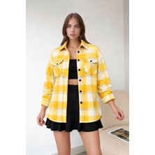 Mamayaga Kadın Desen Bloklu Oduncu Oversize Bol ve Geniş Kalıp Casual Cepli Yakalı Ceket Gömlek