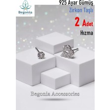 Begonia Accessories 925 Ayar Gümüş Zirkon Taşlı, Tek Taş ve İçi Boş Kalp Figürlü 2 Adet Hızma Set, Küpe Olarak Kullanıma Uygundur