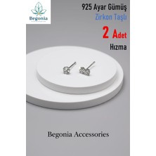 Begonia Accessories 925 Ayar Gümüş Zirkon Taşlı, Tek Taş ve Çift Taş Figürlü 2 Adet Hızma Set, Küpe Olarak Kullanıma Uygundur