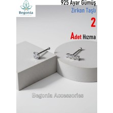 Begonia Accessories 925 Ayar Gümüş Zirkon Taşlı, Tek Taş ve Üç Taş Figürlü 2 Adet Hızma Set, Küpe Olarak Kullanıma Uygundur