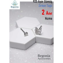 Begonia Accessories 925 Ayar Gümüş Zirkon Taşlı, Tek Taş ve Kelebek Figürlü 2 Adet Hızma Set, Küpe Olarak Kullanıma Uygundur