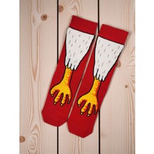 Kırmızı Tavuk Bacağı Desenli Renkli Çorap
