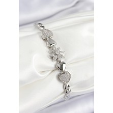 Ayder Timya Pirinç Zirkon Taşlı Kalp Detaylı Çiçek Model Gümüş Renk Kadın Bileklik - TJ-BB7528 TG/Tmya1395 223608