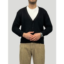 Havanna Erkek Sık Dokuma  Örgü Crop Kesim Oversize Hırka Ceket - Siyah