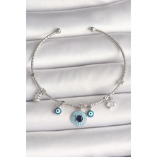 Ayder Timya Pirinç Gümüş Renk Sallantı Zirkon Taşlı Nazar Boncuk Figür Charm Kadın Bileklik - TJ-BB6911 TG/Tmya1395 220707