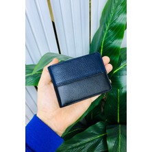 Derius Lucca Siyah-Lacivert Çok Kart Bölmeli Kişiye Özel İsim Baskılı Hakiki Deri Spor Erkek Cüzdanı