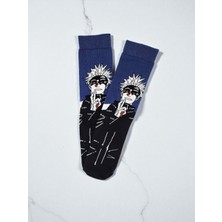 Koyu Mavi Anime Desenli Renkli Çorap