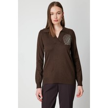 On Triko Omzu Zincirli Yaprak Detaylı Triko Kazak  65334