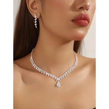 Shopidik Zirkon Kristal Taşlı Abiye Takı Seti - Nikah ve Düğün Aksesuarı