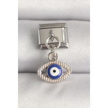 Ayder Timya 316L Çelik Gümüş Renk Nazar Boncuk Detaylı Göz Model Nomination Charm - TJ-BC1216 TG/Tmya1395 220724