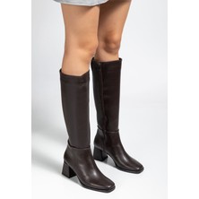 Arda Kadın ÇIZME4804 Kahve Cilt Fermuarlı Günlük Bayan Çizme