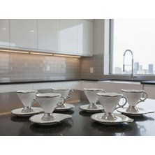 Gümüş Detaylı 6 Kişilik 12 Parça Porselen Fincan Takımı