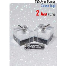 Begonia Accessories 925 Ayar Gümüş Zirkon Taşlı, Tek Taş 2 Adet Hızma Set, Küpe Olarak Kullanıma Uygundur