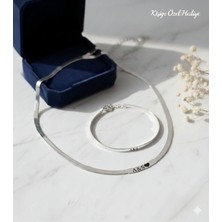 C&On Design Kişiye Özel Isim Yazılı Italyan Ezme Zincir Kolye Bileklik Seti - 316L Çelik Lazer Kazıma