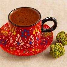 Mugusa Hediyelik El Yapımı Çini Seramik Kabartma Desenli 2' Li Kahve Fincanı Seti