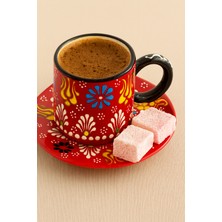 Mugusa Hediyelik El Yapımı Çini Seramik Kabartma Desenli 2' Li Kahve Fincanı Seti