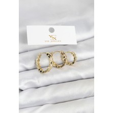 Tegan Pirinç Gold Renk Zirkon Taşlı Petek Halka Model Ysx Trio Küpe Seti TG27BKP11566