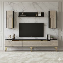 Yumedi Design TVR1803ATG - Dünya Tv Ünitesi Takımı 180CM Antrasit-Traverten-Gold