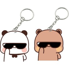 ADA 3D Dudu Bubu Panda Ayıcık Çift Anahtarlık Seti Sevgiliye Özel Hediye Çanta Süsü Charm Sevgililer Günü