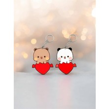 ADA 3D Dudu Bubu Panda Ayıcık Çift Anahtarlık Seti Sevgiliye Özel Hediye Çanta Süsü Charm Sevgililer Günü