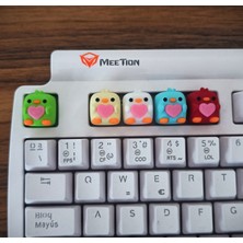 ADA 3D 5 Adet Kalp Tutan Tatlı Civciv Figürlü Renkli Mekanik Klavye Tuşları Özel Tasarım Hediye