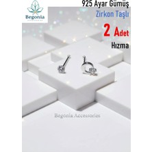 Begonia Accessories 925 Ayar Gümüş Zirkon Taşlı, Tek Taş ve Ay Yıldız Figürlü 2 Adet Hızma Set, Küpe Olarak Kullanıma Uygundur