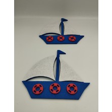 Duck Hoby 2 Adet Keçe Motif Gemi Yelken, 13 cm Keçe Süs, Keçe Arma, Süsleme