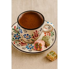 Mugusa Hediyelik El Yapımı Çini Seramik Kabartma Desenli 2' Li Kahve Fincanı Seti