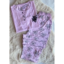 Pamuk Penye Kısa Kollu Çiçek Desenli Kadın Pijama Takımı