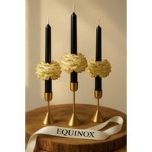 Equinox Mum (Sadece Mum) 3lü Siyah Şamdan Mumunda Gold Işıltılı Şakayık Çiçeği |dekoratif|