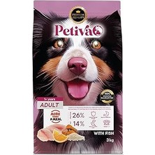 SanalAMCA Store Petiva Yetişkin Köpekler Için Balık Etli Kuru Köpek Maması (3 Kg, Balık)
