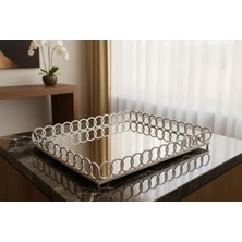 Gümüş Renk Tepsi Aynalı Lüx Sunum Tepsisi