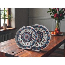 2 Li Ada Mavi Kilim Desenli Tepsi Sunum Tepsisi