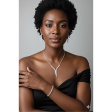 Shopidik Işıltılı Suyolu Gümüş Kaplama Takı Seti Iki Sıra - Özel Davetler Için Mükemmel Seçim