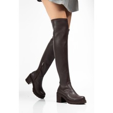 Arda Bayan ÇIZME767-3010 Kahve Streç Günlük Kalın Topuklu Kadın Çizme