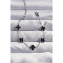 LaraTech 316L Çelik Baby Boy Gümüş Renk Siyah Mineli Yonca Bileklik