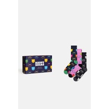Happy Socks - Çok Renkli Kedi Desenli Pamuklu 3’lü Çorap Seti