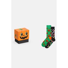 Happy Socks - Erkek Çok Renkli Cadılar Bayramı Desenli Pamuklu 2’li Çorap Seti