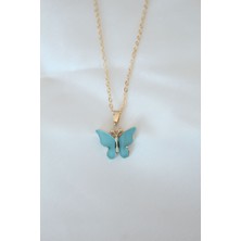 Mç Plus Erb Gold Kaplama Turkuaz Renk Sedefli Kelebek Kolye