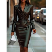 Tiana Kadın Ceket Yaka ve Cep Detay Dizüstü Deri Elbise